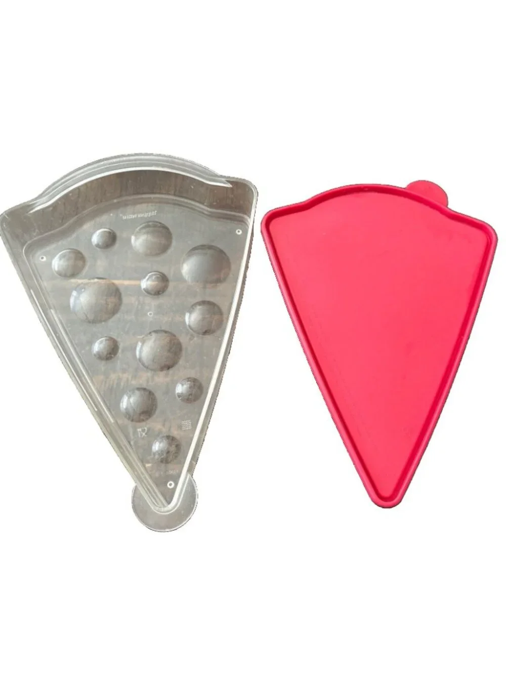 Tupperware Vintage Frosted Single Pie Slice Keeper 10” x 6”w with Red Lid